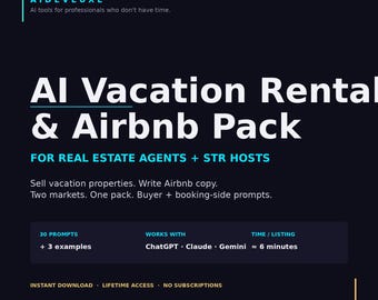 Mensajes de IA para agentes inmobiliarios / Paquete de alquileres vacacionales de Airbnb / Marketing inmobiliario / 30 mensajes de ChatGPT / Memorando de reserva para inversores / PDF