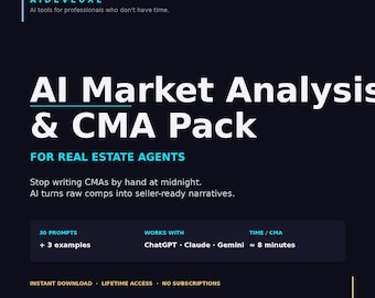 Mensajes de IA para agentes inmobiliarios / Paquete de análisis de mercado CMA / Marketing inmobiliario / 30 mensajes de ChatGPT / Presentación de propiedades para compradores / PDF