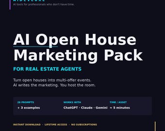 Mensajes de IA para agentes inmobiliarios / Paquete de marketing para jornadas de puertas abiertas / Marketing inmobiliario / 28 mensajes de ChatGPT / Seguimiento de invitaciones a vecinos / PDF