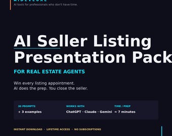 Mensajes de IA para agentes inmobiliarios / Paquete de presentación de propiedades / Plantillas para agentes inmobiliarios / 30 mensajes de ChatGPT / Estrategia de precios CMA / PDF