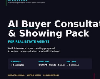 Mensajes de IA para agentes inmobiliarios / Paquete de consulta para compradores / Plantillas para agentes inmobiliarios / 30 mensajes de ChatGPT / Educación para compradores sobre la preparación de visitas / PDF