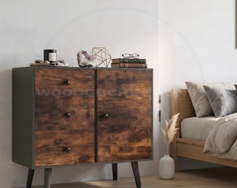 Mid Century Rustic Storage Cabinet Sideboard Console Table Stand