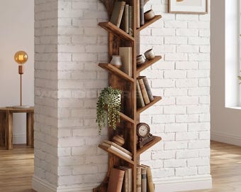 Rustic Brown 11 Tier Wooden Bookshelf Space Saving Storage