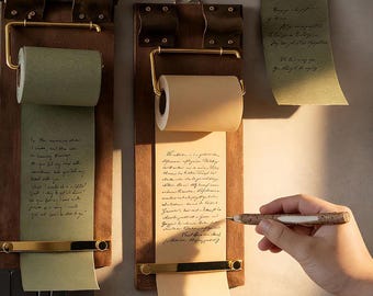 Rollo de papel kraft para colgar en la pared / Bloc de notas de estilo rústico con diseño para colgar en la pared / Juego de bloc de notas y bolígrafo