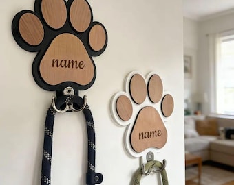 Soporte personalizado para correa de perro, gancho con forma de huella para pared, colgador de madera para correa de mascota, organizador de collares para mascotas, regalo para amantes de los animales.