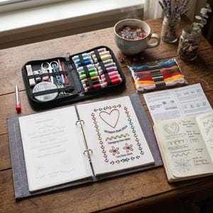 Embroidery Starter Kit for Beginners, Sampler Book of Stitches with Detachable Pages, DIY Hand Embroidery Practice Kit, Full Sewing Set Gift