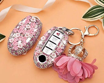 Funda para llavero Nissan con brillantes de imitación de cristal, carcasa brillante para Rogue, Sentra, Leaf, Versa, X-Trail, Qashqai, GT-R, llave de lujo de 3, 4 y 5 botones, regalo