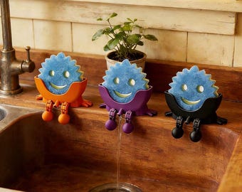 Portaesponjas Scrub Daddy, portaesponjas para fregadero de cocina impreso en 3D, divertido soporte para esponjas, organizador de encimera, accesorio de cocina de regalo