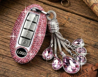 Funda para llave de Nissan hecha a mano con diamantes de imitación, 3, 4 o 5 botones, accesorios brillantes para autos Rogue Sentra Altima Leaf Versa, regalo de joyería brillante para ella.