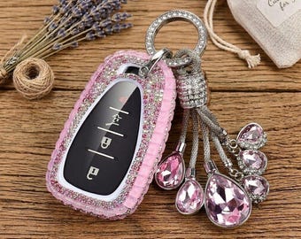 Funda para llavero con brillantes diamantes de imitación para Chevy Malibu, Equinox, Traverse, Camaro, Cruze, Blazer. Llavero de cristal de lujo para Chevrolet de 3, 4 y 5 botones.