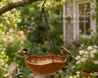 Hangende vogelbadkom, vogelvoederbak buiten, kunsthouten tuinvogelwaterbak voor terras veranda achtertuin vogelliefhebber cadeau