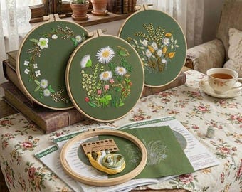 Kit de bordado para principiantes, kit de bordado floral, kit de bordado de hierbas botánicas, kit de bordado de bricolaje, kit de bricolaje para adultos, Día de la Madre