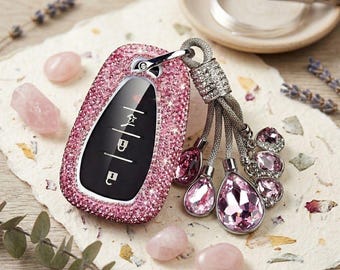 Funda para llavero con brillantes para Chevrolet Malibu, Equinox, Traverse, Camaro, Cruze y Blazer, con diamantes de imitación rosas, ideal como regalo para coche de 4 y 5 botones.