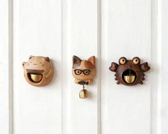 Timbre magnético de madera para puerta, nogal negro y latón, campana de comerciante, adorno de entrada hecho a mano, regalo de inauguración de casa