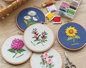 Kit de bordado para principiantes, kit de bordado floral, kit de bordado de hierbas botánicas, kit de bordado de bricolaje, kit de bricolaje para adultos