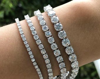 Pulsera de tenis con diamantes de talla redonda de 2 mm a 5 mm, pulsera de plata de ley 925, pulsera apilable clásica, minimalista y delicada, regalo para mujer.