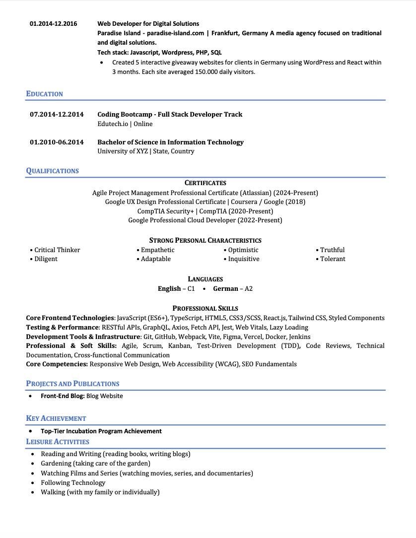 European CV Template | Cover Letter, ATS Resume (digital Download) - Etsy