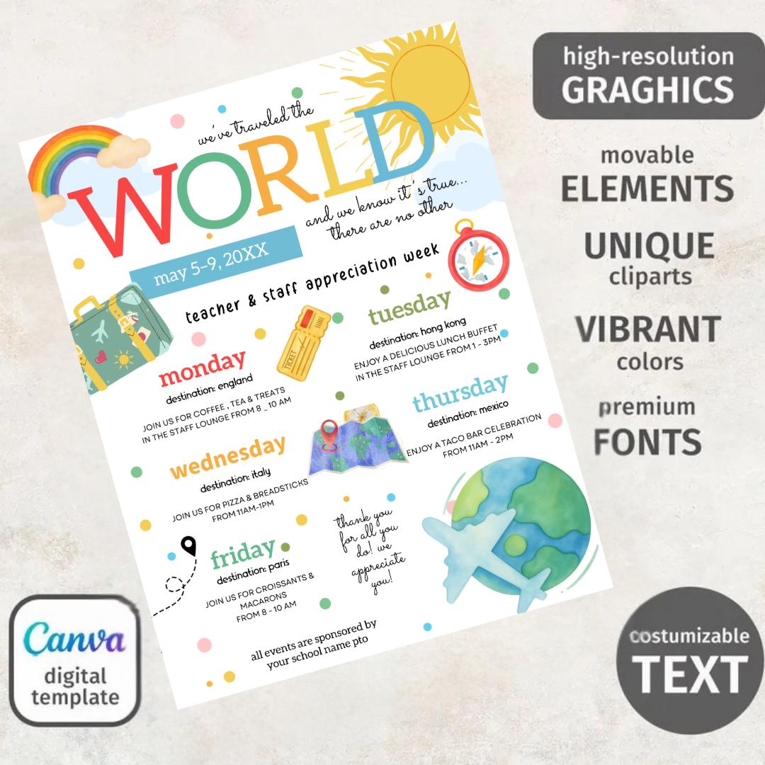Editable Teacher Appreciation Week Itinerary Flyer World Travel ...