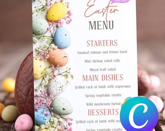Menú de Pascua: Plantilla editable para brunch y cena de primavera (descarga digital de Canva)