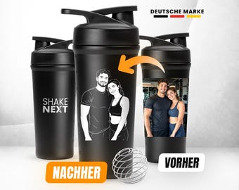 NEU | Personalisierter Edelstahl Shaker mit Foto-Gravur - Geschenkidee für Fitness, Gym, Sport, Paare, Geburtstag & Jahrestag