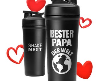 NEU | Personalisierter Edelstahl Shaker mit Namen - Geschenk zum Vatertag - hochwertiger Fitness Shaker mit Lasergravur, Geschenkidee