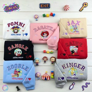 The Amazing Digital Circus All Character Embroidered Sweatshirt, Pomni Jax Ragatha Gangle Crewneck, Caine Kinger Zooble Shirt, Gamer Gift