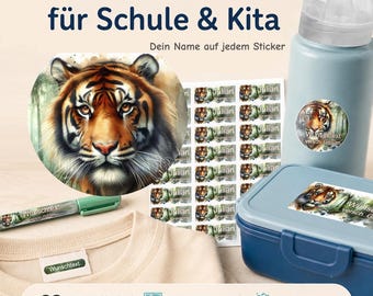 Personalized name stickers for children | dishwasher and washing machine safe | daycare, school & everyday life | Tiger