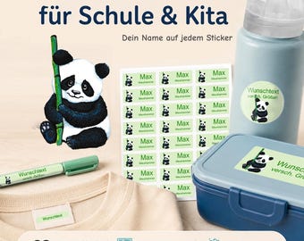 Personalized name stickers for children | dishwasher and washing machine safe | daycare, school & everyday use | Panda