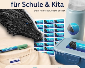 Personalized name stickers for children | dishwasher and washing machine safe | daycare, school & everyday life | Dragon Dragonland