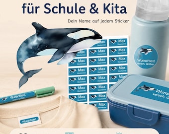 Personalized name stickers for children | dishwasher and washing machine safe | daycare, school & everyday life | Orca