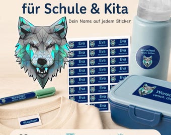 Personalized name stickers for children | dishwasher and washing machine safe | daycare, school & everyday life | Wolf