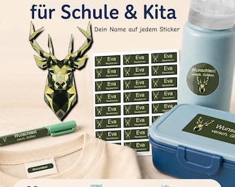 Personalized name stickers for children | dishwasher and washing machine safe | daycare, school & everyday life | deer