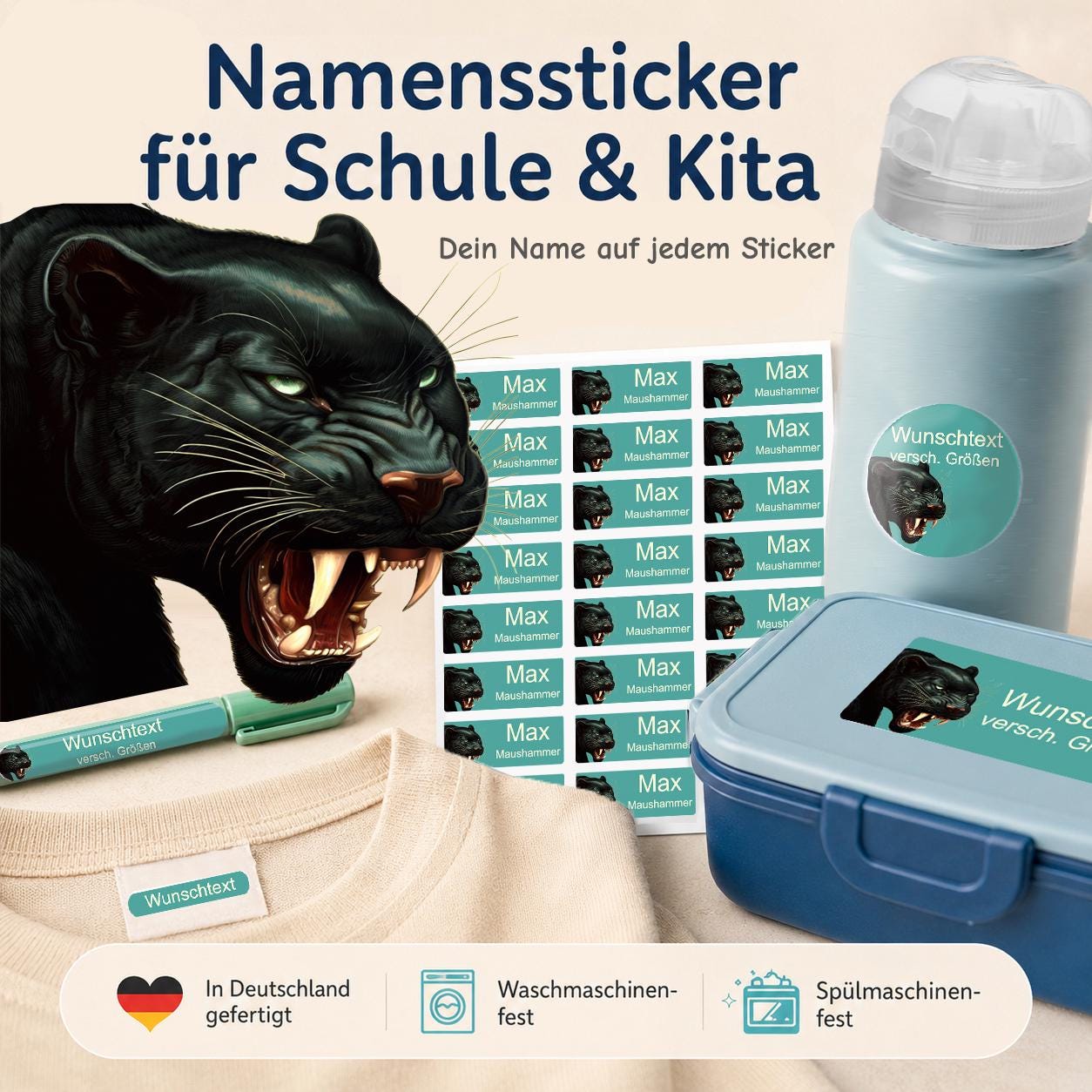 LabelTiger® Personalisierte Namensaufkleber für Kinder - 100 Stück, Selbstklebend & Wasserfest LabelTiger® Personalisierte Namensaufkleber für Kinder - 100 Stück, Selbstklebend & Wasserfest