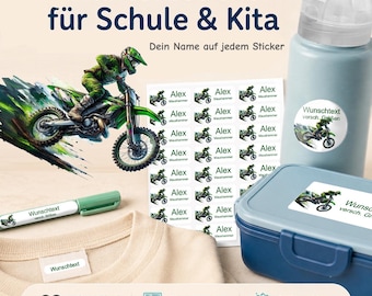 Personalized name stickers for children | dishwasher and washing machine safe | daycare, school & everyday use | motocross
