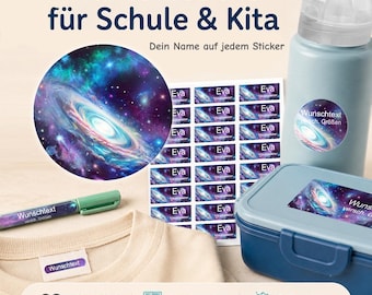 Personalized name stickers for children | dishwasher and washing machine safe | daycare, school & everyday life | Galaxy
