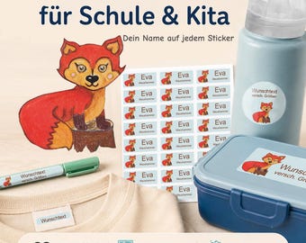Personalized name stickers for children | dishwasher and washing machine safe | daycare, school & everyday life | woodland animals fox