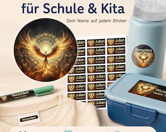 Personalized name stickers for children | dishwasher and washing machine safe | daycare, school & everyday life | Phoenix