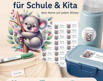 Personalized name stickers for children | dishwasher and washing machine safe | daycare, school & everyday life | Koala