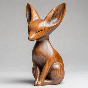 Abstract Fennec Fox Wood Carving, Wabi-sabi Minimalist Animal Sculpture, Hand Carved Walnut Fox Figurine, Mid Century Modern Decor