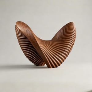 Abstract Wood Sculpture, Walnut Wabi-Sabi Decor, Minimalist Hand Carved Figurine, Mid Century Modern Art, Housewarming Gift, Parametric Art