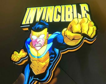 Letrero LED de superhéroe invencible, arte mural de cómic personalizado, decoración para sala de juegos