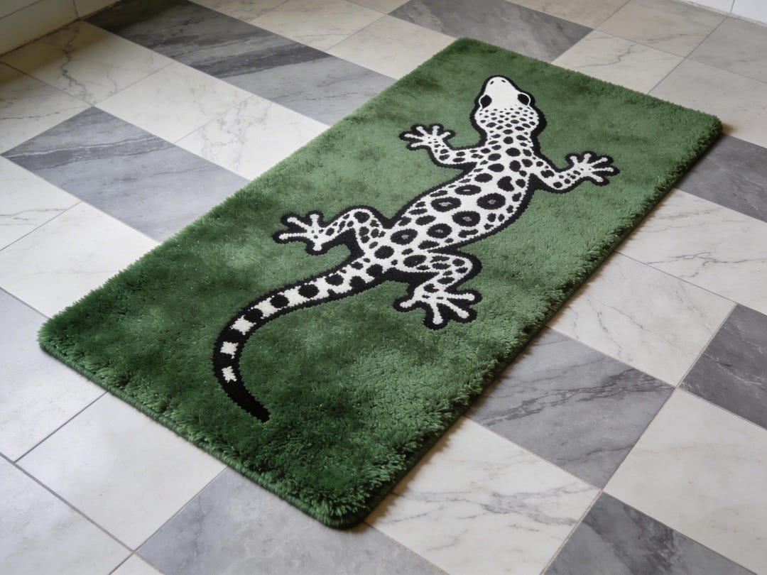Cool Rug Lizard Green Gecko Handmade Tufted Rug | Lizard Area Rug | Modern Animal ...