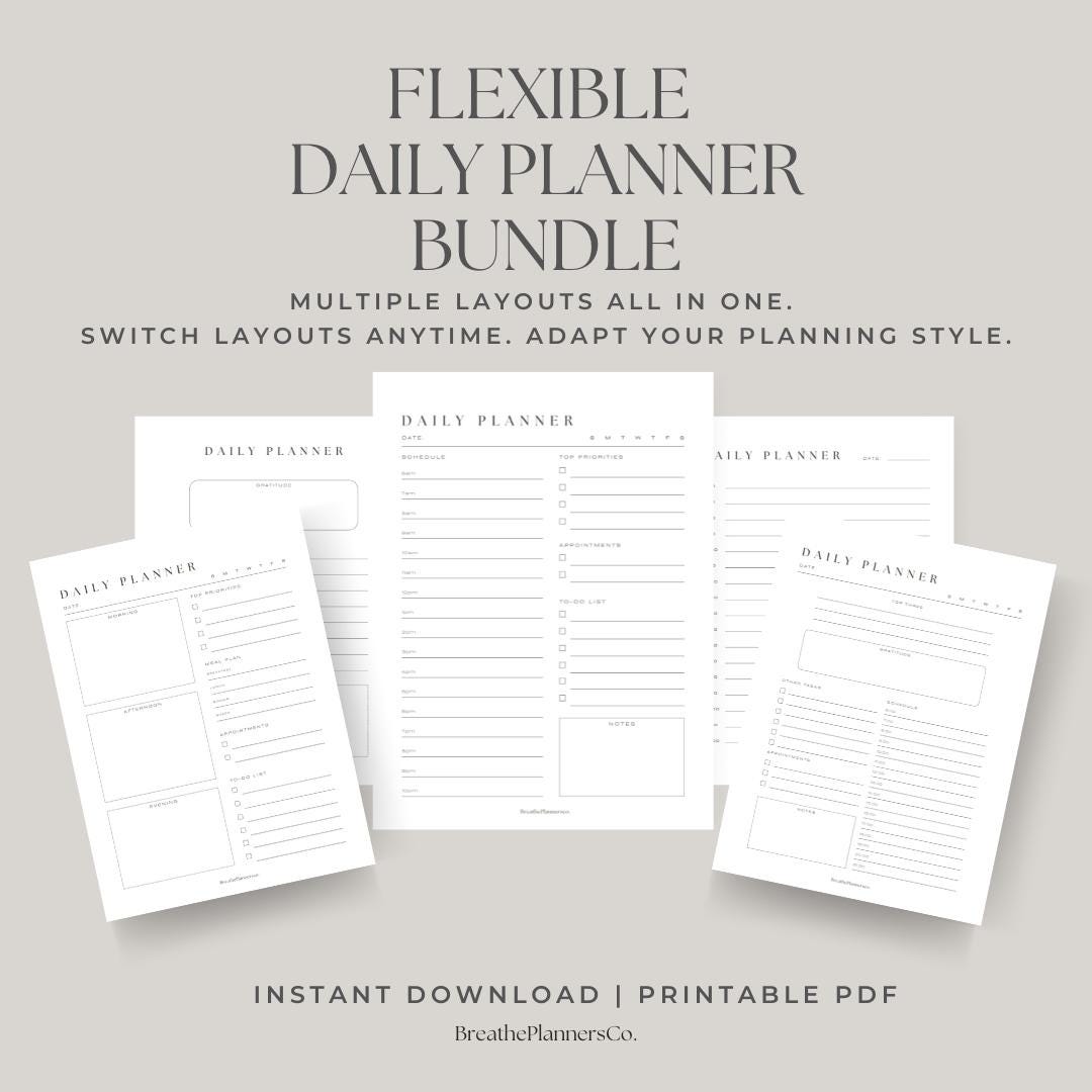 Minimalist Daily Planner Printable Bundle | Multiple Layouts | Undated ...