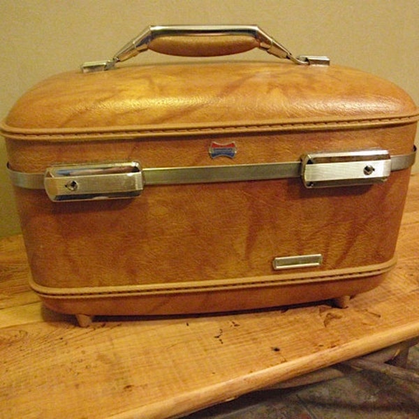 Vintage Train Case--Marbled Tan and Brown American Tourister