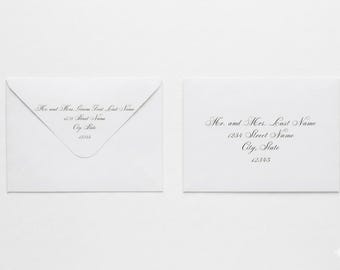 Endereçamento de envelope frente e verso | Endereço do destinatário e remetente | Impressão de caligrafia personalizada | Envelope com aba Euro 5x7
