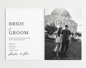 Personalized Photo Save the Date Cards | Luxury Linen 5x7 | The Editorial | Printed Save the Dates | Modern Wedding Stationery