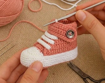 Crochet Baby Sneaker Booties Pattern PDF| baby crochet crocs | Converse Style High Top Booties & Beanie Set | Newborn to 9M |