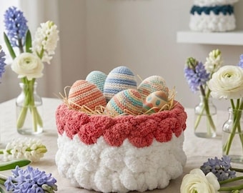Easter Bunny Basket Crochet Pattern PDF | Small Crochet Basket | Amigurumi Rabbit Egg Holder | DIY Trinket Tray Organizer