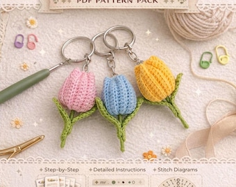 Daisy Crochet Keychain Pattern PDF | Handmade Crochet Flower Bouquet | Beginner Friendly Kawaii Bag Charm | DIY Gift Idea