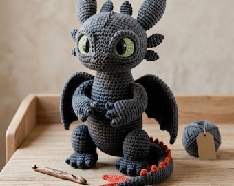 Toothless Crochet Pattern PDF | Night Fury Dragon Amigurumi Plush Toy | DIY Fantasy Snuggler Gift Tutorial Digital Download